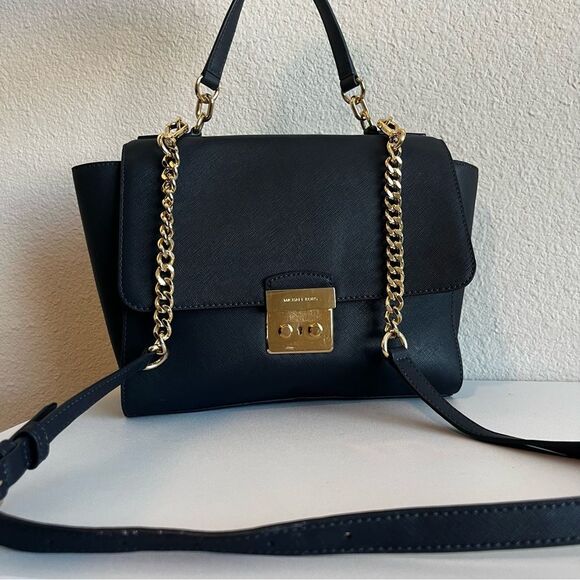 MICHAEL KORS Blue Selma Mercer Raven Bedford Chain Satchel Crossbody - Picture 1 of 13
